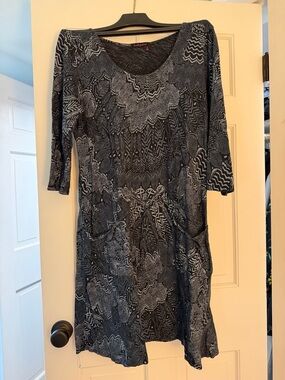fresh produce Black and Gray Patterned Knit Dress